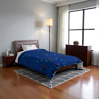 Afro Music Cartoon Comforter, Handcrafted Bedspread for Music Lovers, Unique African Art Comforter
