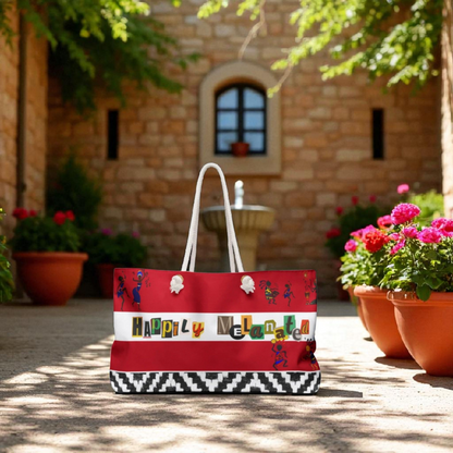 Handcrafted Ethnic Music Art Weekender Bag - Oversized, Durable Tote with Rope Handles