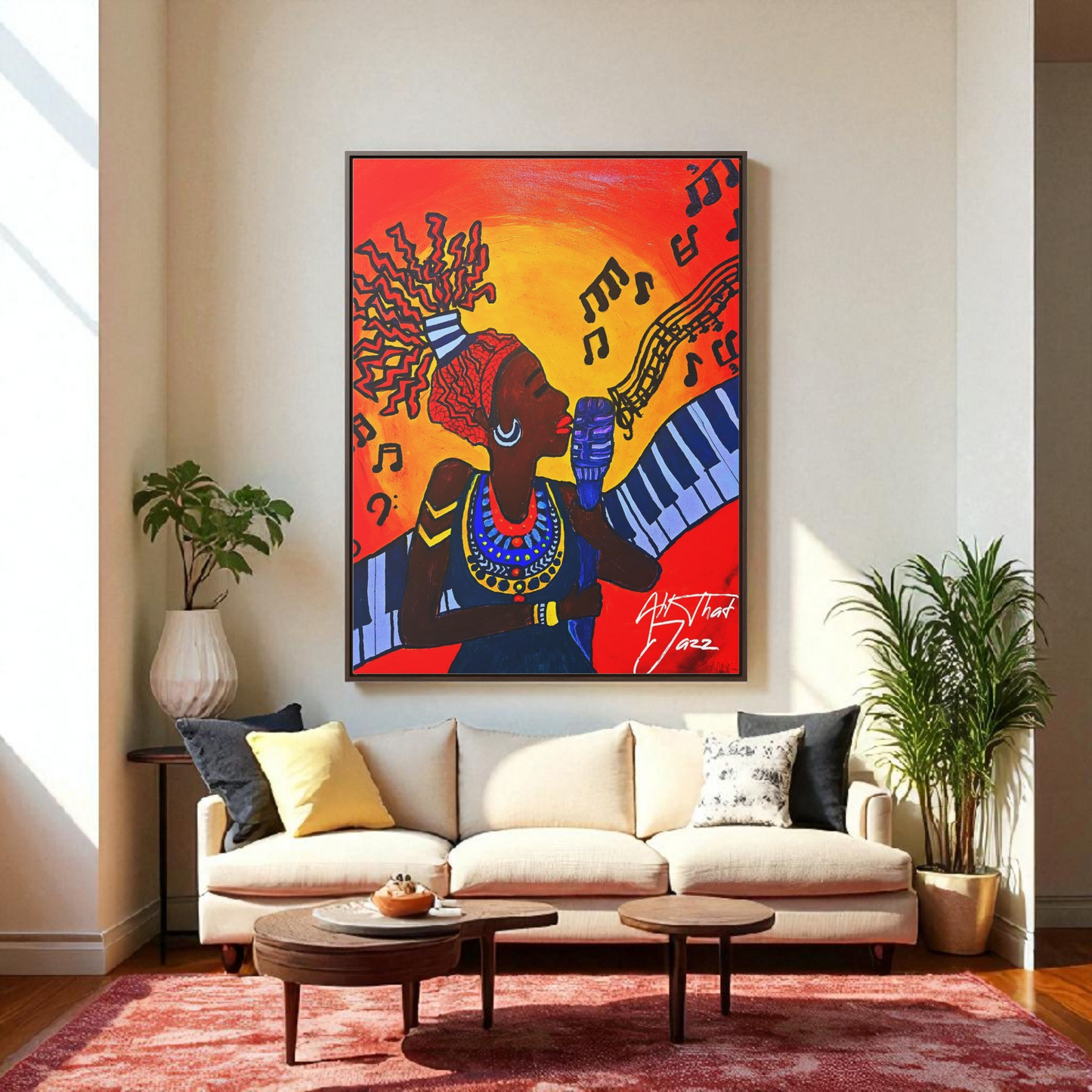 Original Painting, Afro Music Art Gallery Canvas, Jazz Singer Painting Vertical Frame, Black History Decor, Musician Portrait