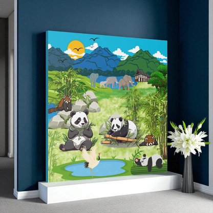 Animal Canvas, Panda and Elephant Wall Art, Nature Gallery Wrap, Asian Wildlife Print