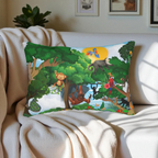 Jungle Adventure Lumbar Pillow - Colorful Wildlife Decor Printify