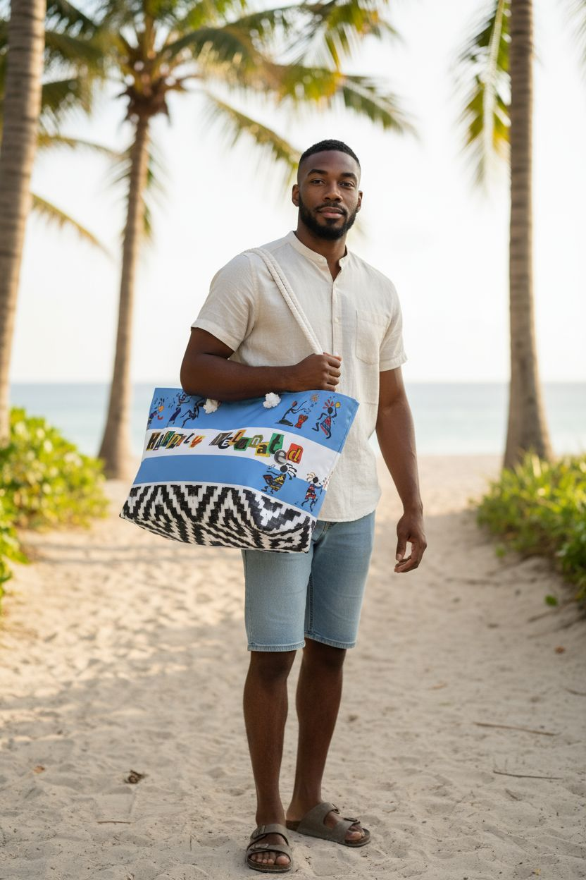 Handcrafted Ethnic Music Art Weekender Bag - Oversized, Durable Tote with Rope Handles