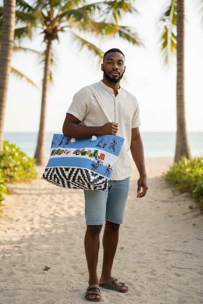 Handcrafted Ethnic Music Art Weekender Bag - Oversized, Durable Tote with Rope Handles