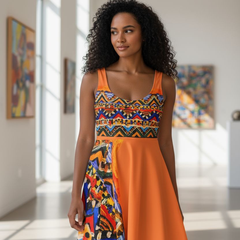 Vibrant Handcrafted Women's Skater Dress - Tribal Textile Design Printify