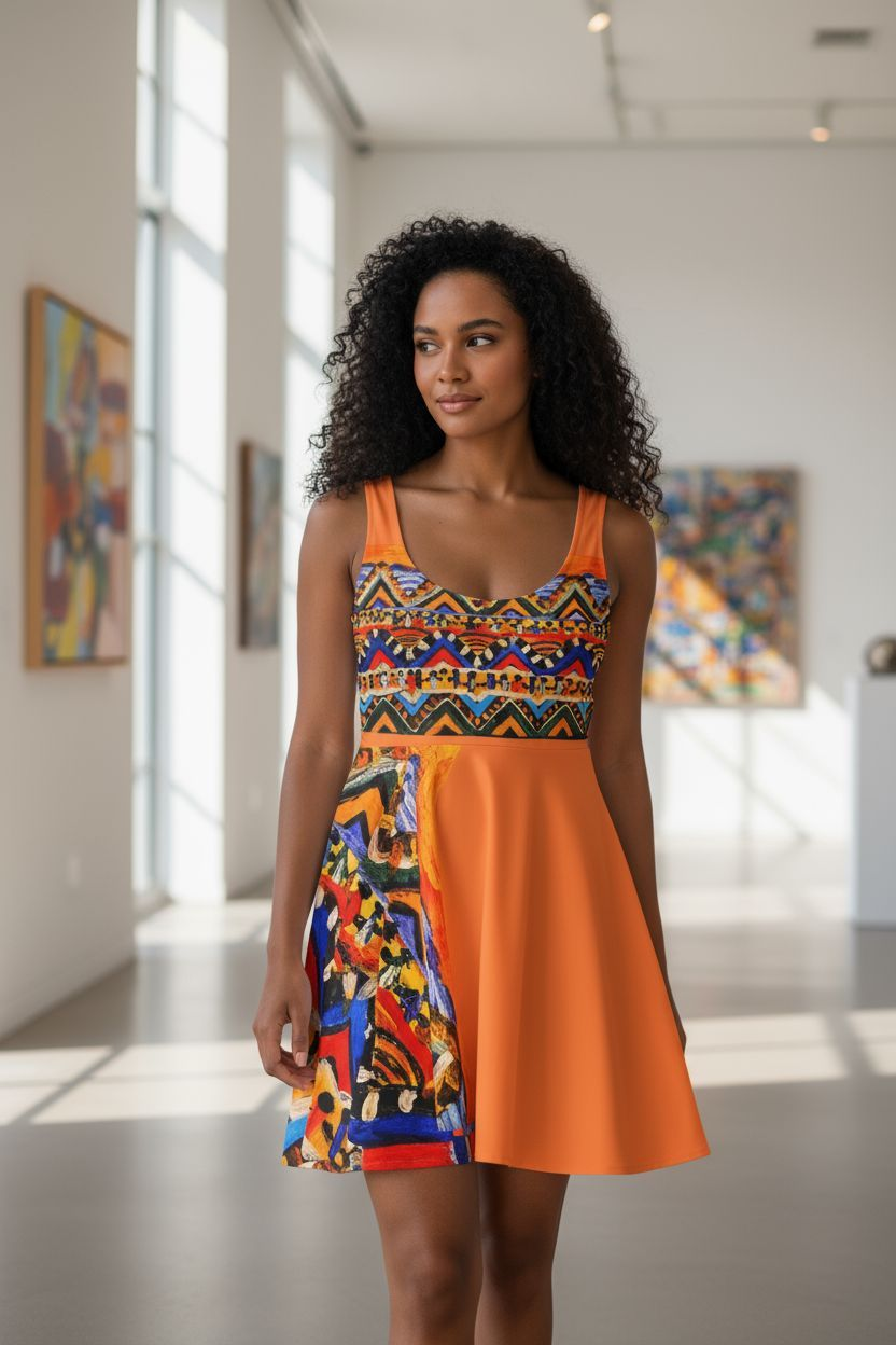 Vibrant Handcrafted Women's Skater Dress - Tribal Textile Design