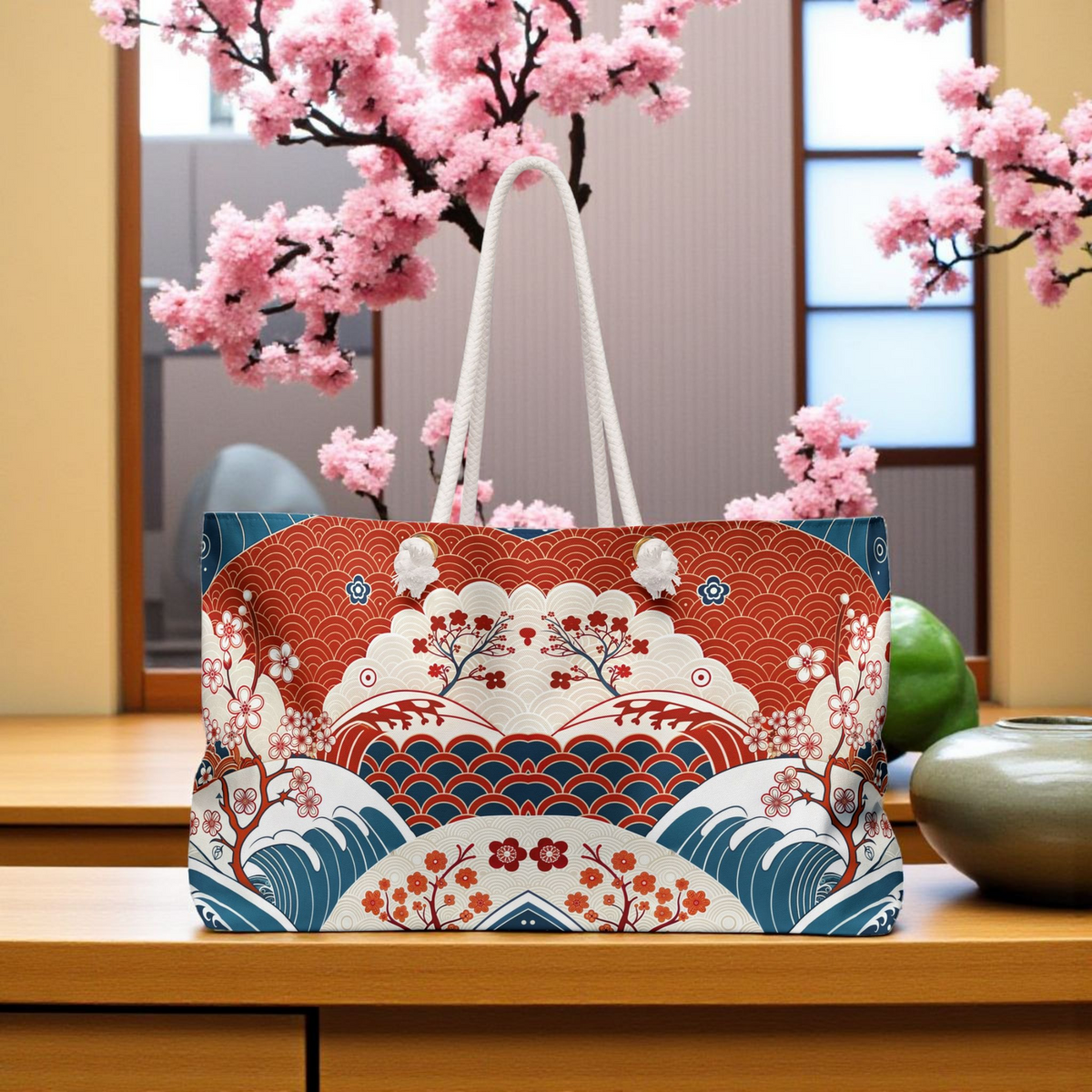 Stylish Weekender Bag with Floral Wave Design | Perfect for Travel Printify