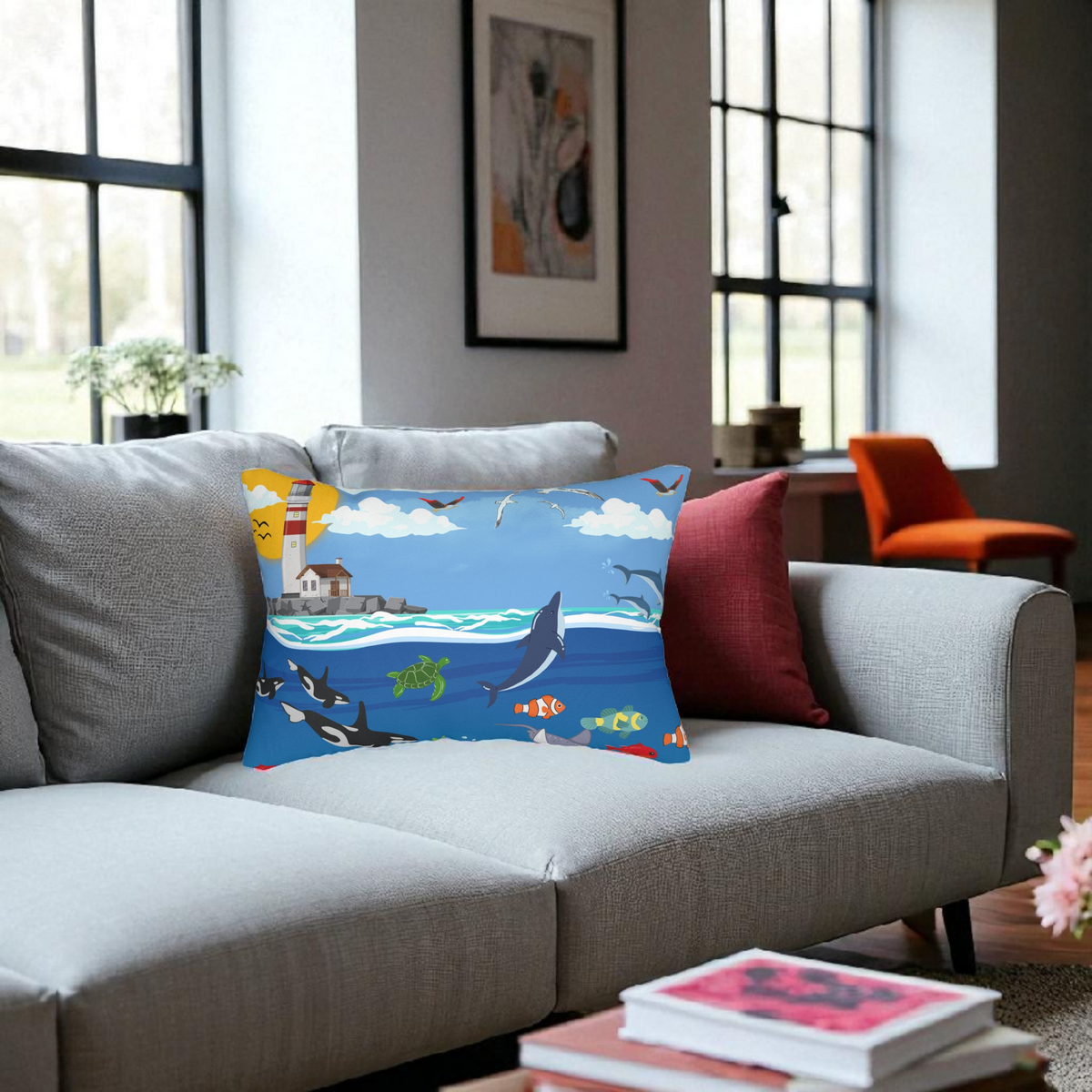 Ocean Adventure Lumbar Pillow - Nautical Marine Decor for Home Printify
