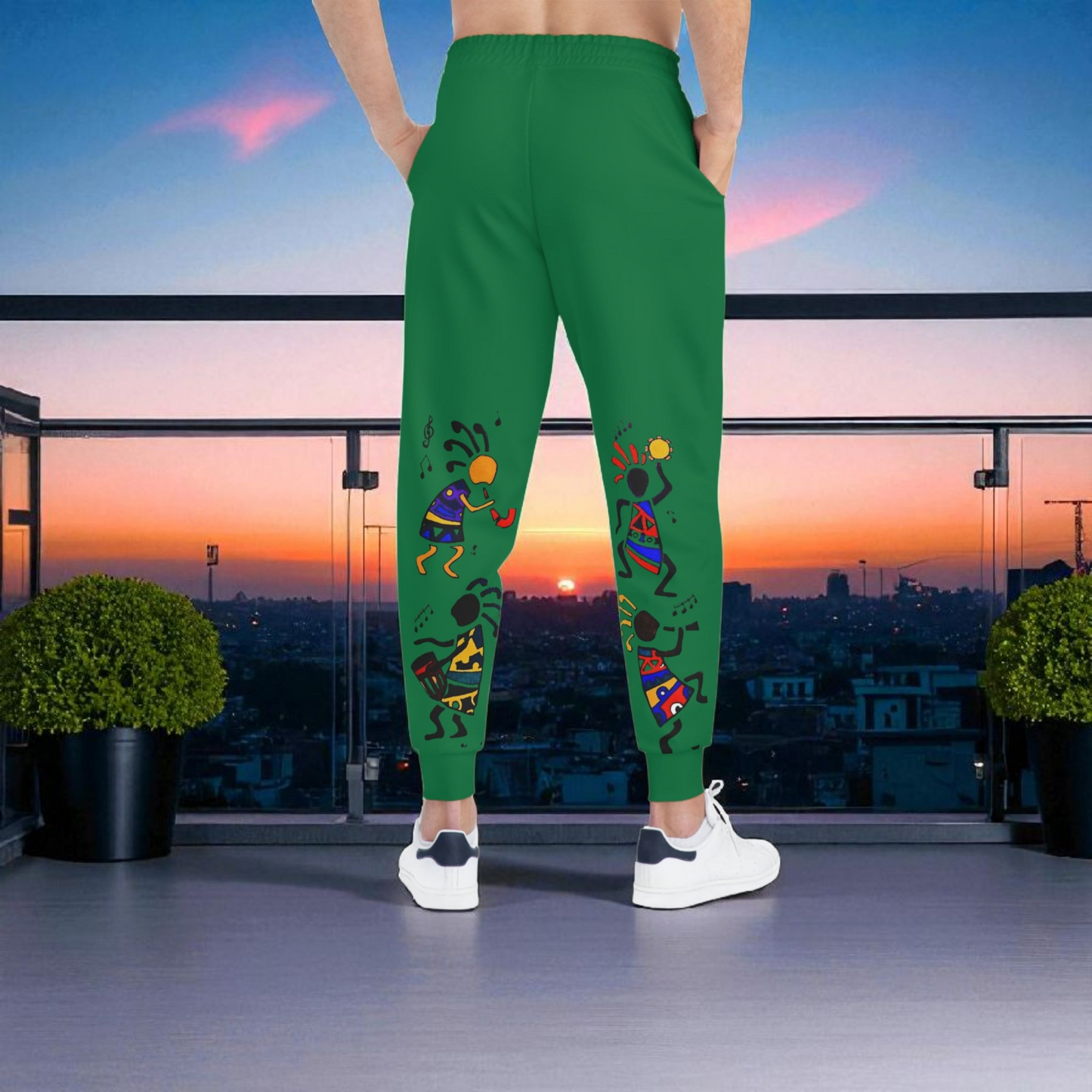 Afro Music Cartoon Art Unisex Athletic Joggers, Handcrafted Jogger Pants, Workout Sweatpants