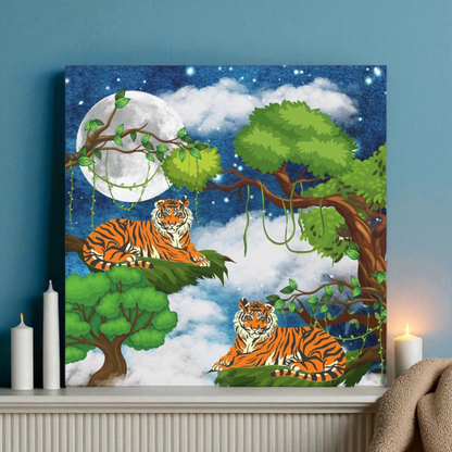 Wild Tiger Nature Wall Art Canvas, Safari Jungle Animal Home Decor Print