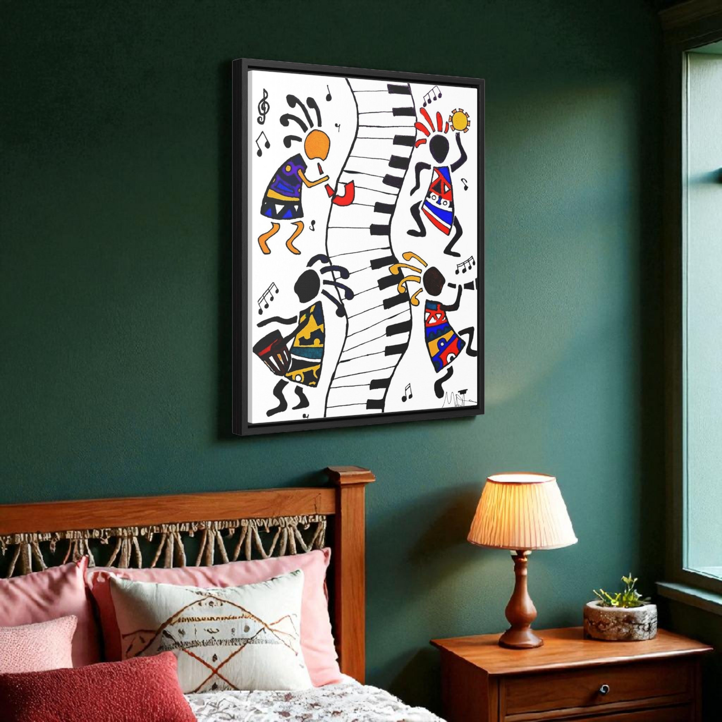 Tribal Music Wall Art, Original Hand Drawn Piece, Cultural Home Decor, Vertical Frame