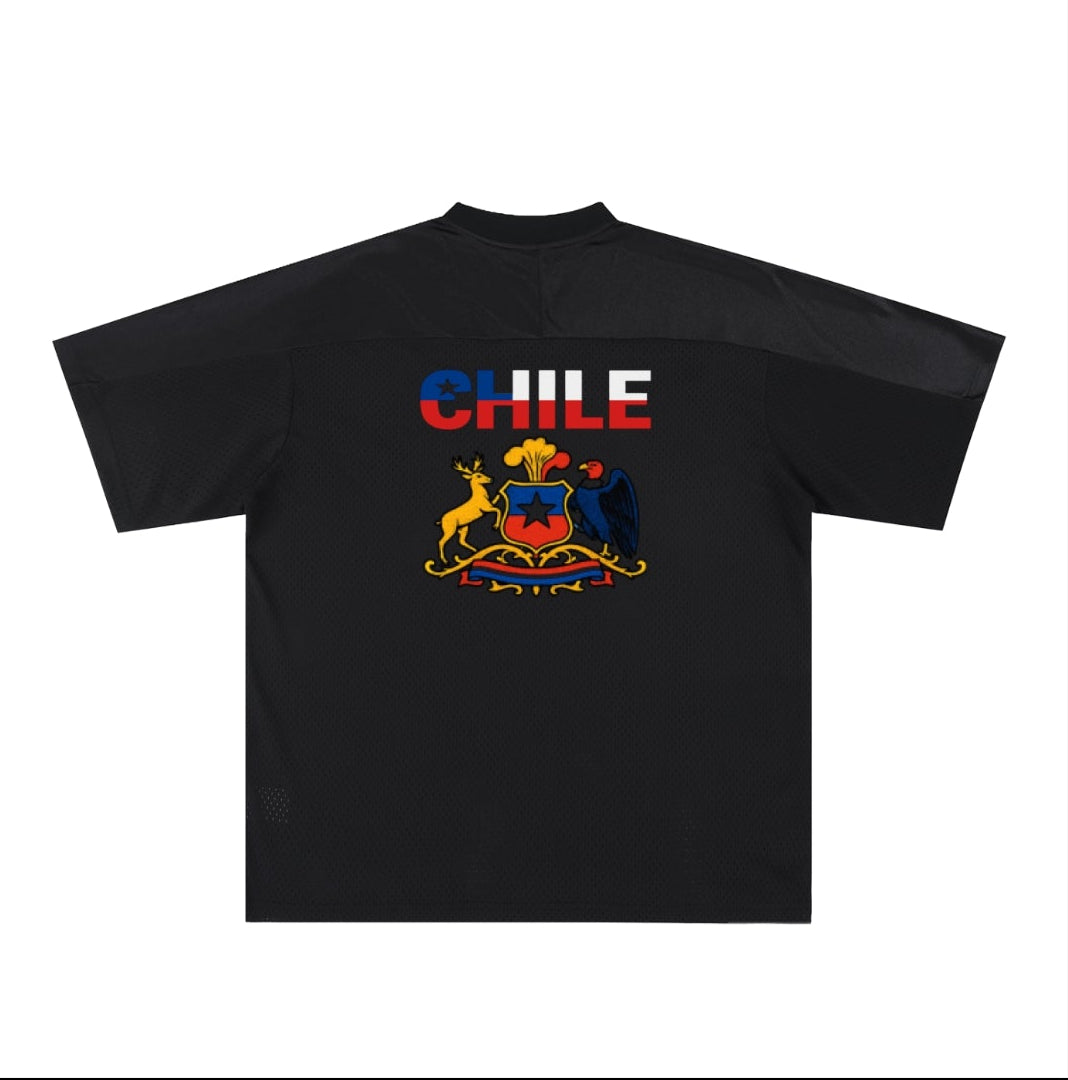 Chile Flag Themed Graphic Mesh V-Neck Soccer Jersey