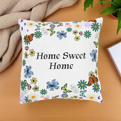 Floral Home Sweet Home Square Pillow - Cozy Decor for Living Room & Bedroom