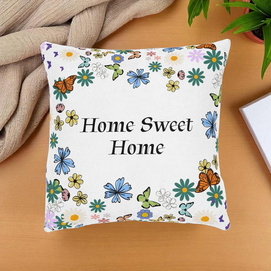 Floral Home Sweet Home Square Pillow - Cozy Decor for Living Room & Bedroom