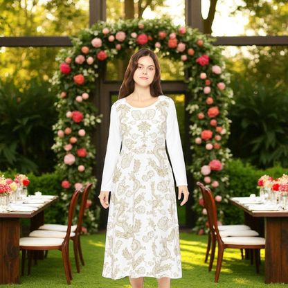 Elegant Dragon Print Long Sleeve Dance Dress | Boho Style, Dance Wear, Vintage Inspired