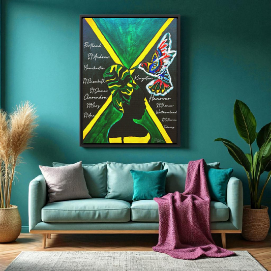 Hand-Painted Jamaican Flag Canvas Wrap - Original Vertical Frame for Living Room Art