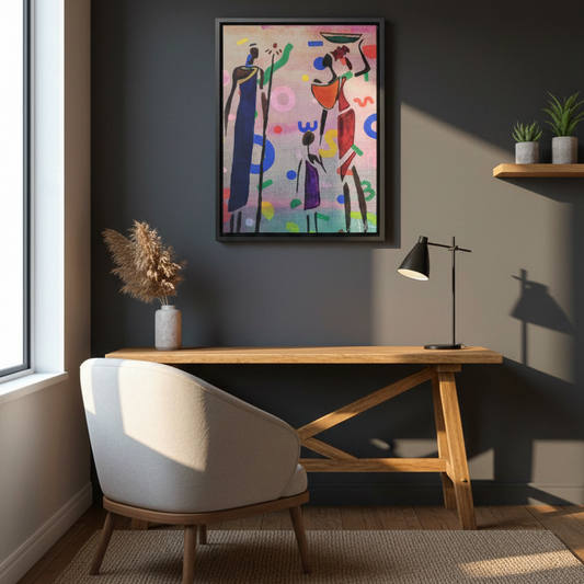 Tribal African Family Sketch - Handcrafted Wall Art, Authentic Home Decoration, Vertical Frame Printify
