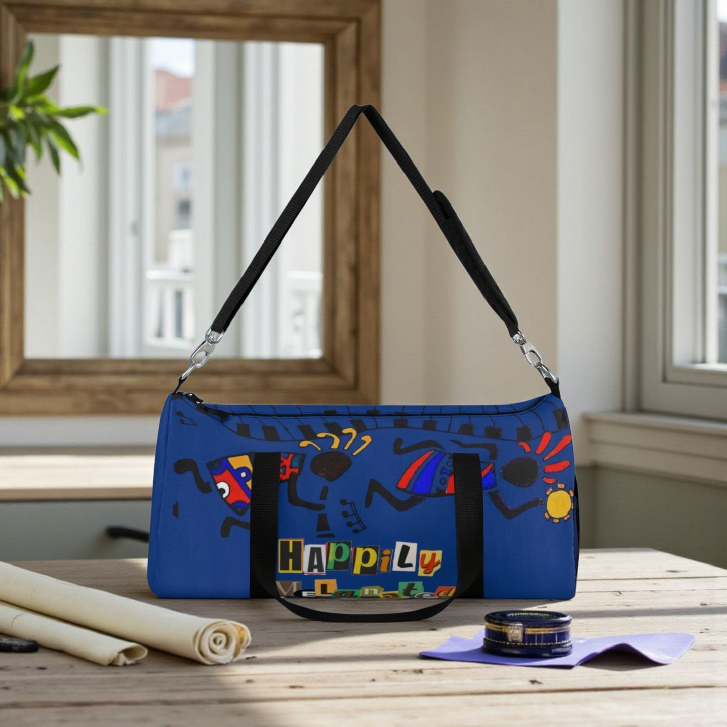 Afro Music Cartoon Piano Art Handcrafted Duffel Bag - Musician Gift, Travel Bag, Music Lover Gym Bag