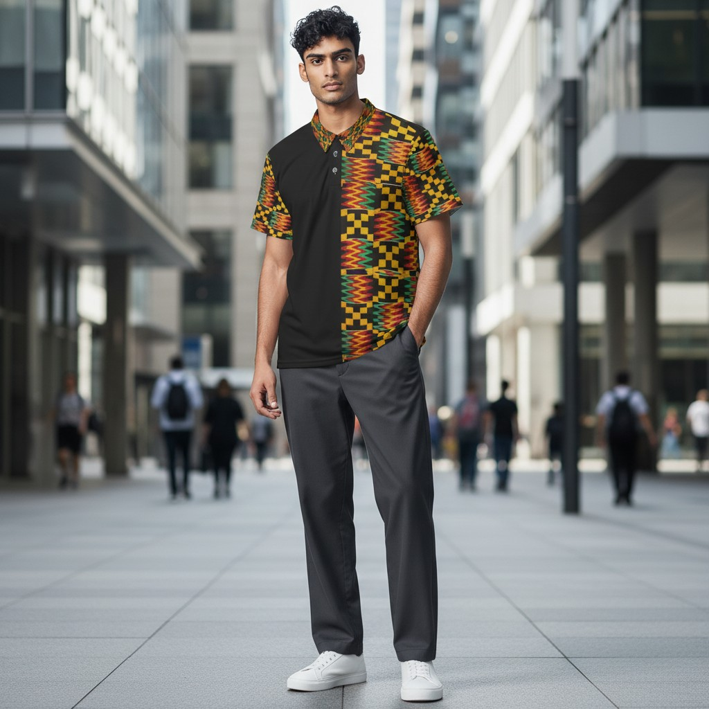 Kente Pattern Polo Shirt — Unisex African Print Short Sleeve Polo