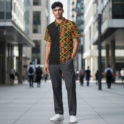 Kente Pattern Polo Shirt — Unisex African Print Short Sleeve Polo
