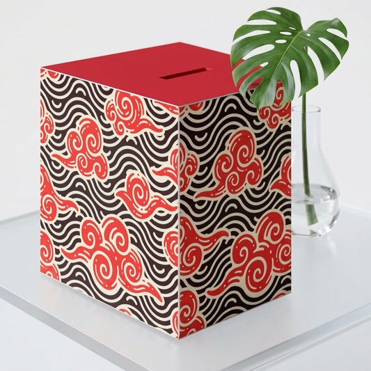 Japanese Wave Cube Lamp — Red Kumo Pattern Light
