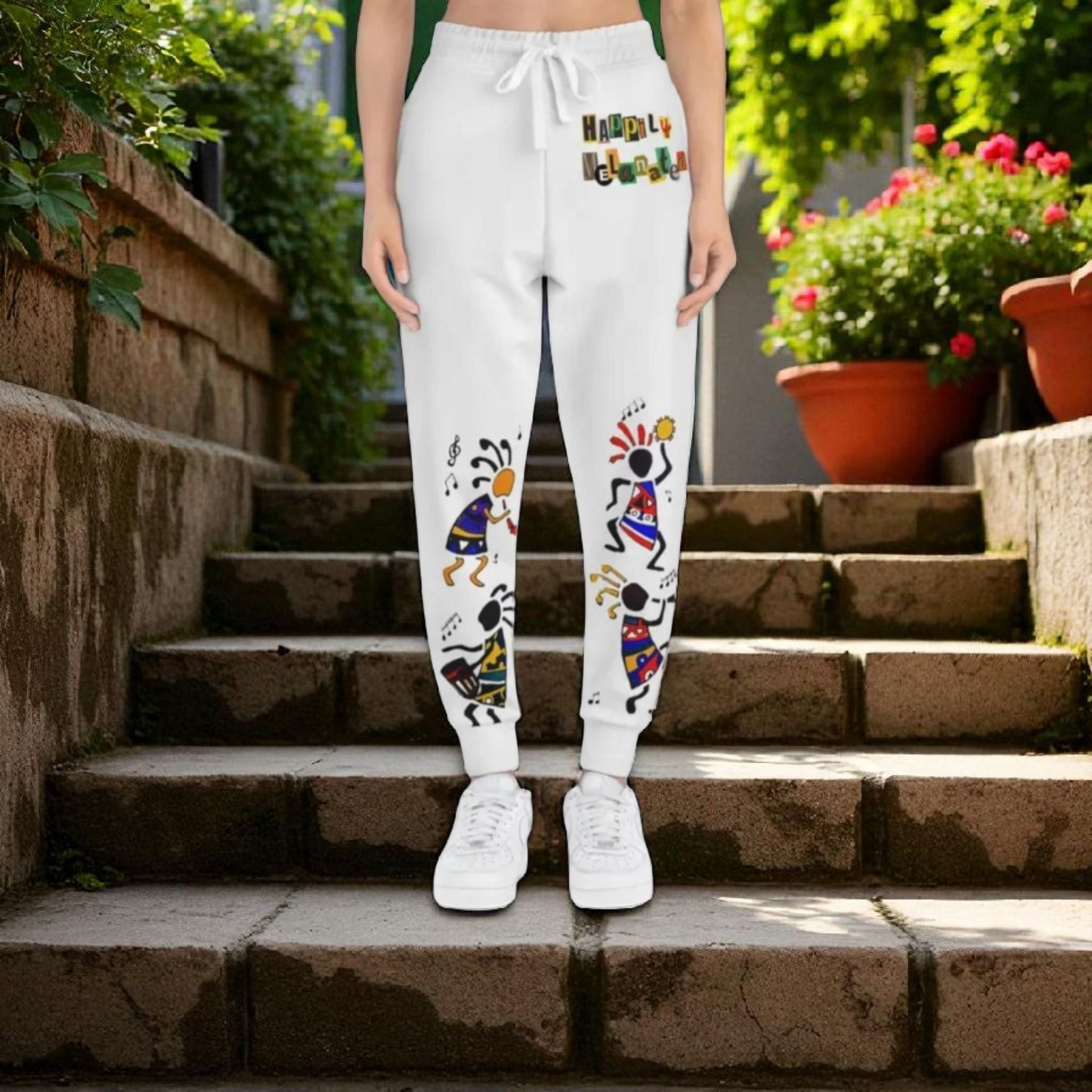 Handcrafted Afro Music Cartoon Art Athletic Joggers, Unisex Sweatpants