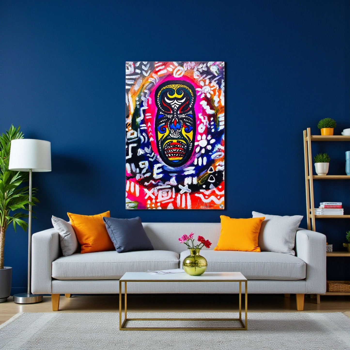 Vibrant Tribal Mask Painting,  Acrylic Print - Authentic Handcrafted Decor
