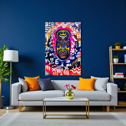 Vibrant Tribal Mask Painting,  Acrylic Print - Authentic Handcrafted Decor
