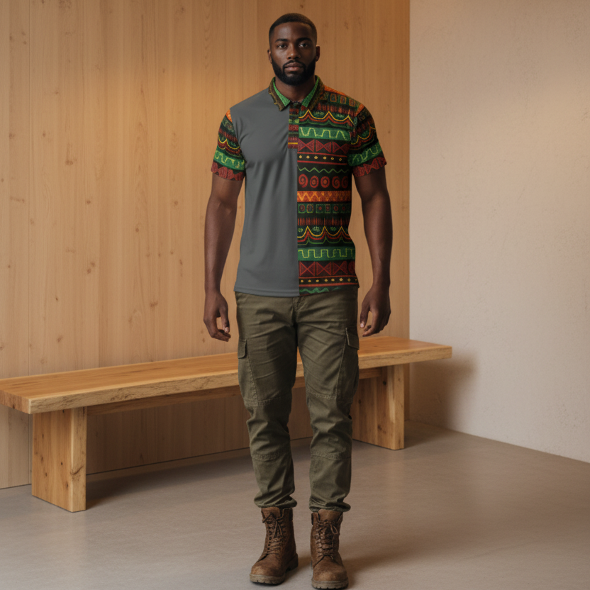 African Print Polo Shirt — Bold Kente-Inspired Pattern Printify