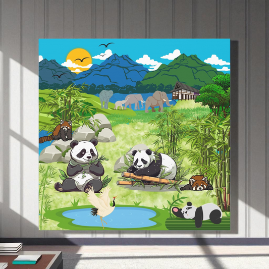 Animal Canvas, Panda and Elephant Wall Art, Nature Gallery Wrap, Asian Wildlife Print