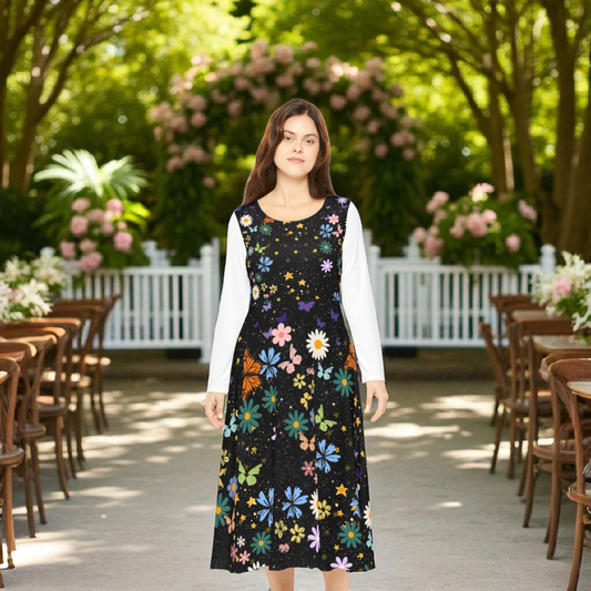 Celestial Floral Long Sleeve Dance Dress - Perfect for Parties, Events, Spring Celebrations