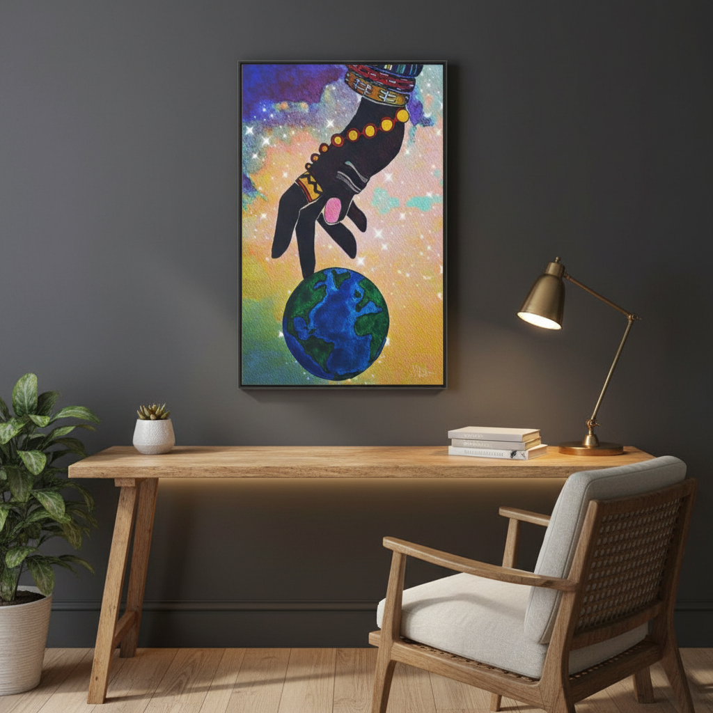 Cosmic Ethnic Wall Art - Handcrafted Astronomical Painting, Unique Space-Themed Decor, Vertica Frame Printify