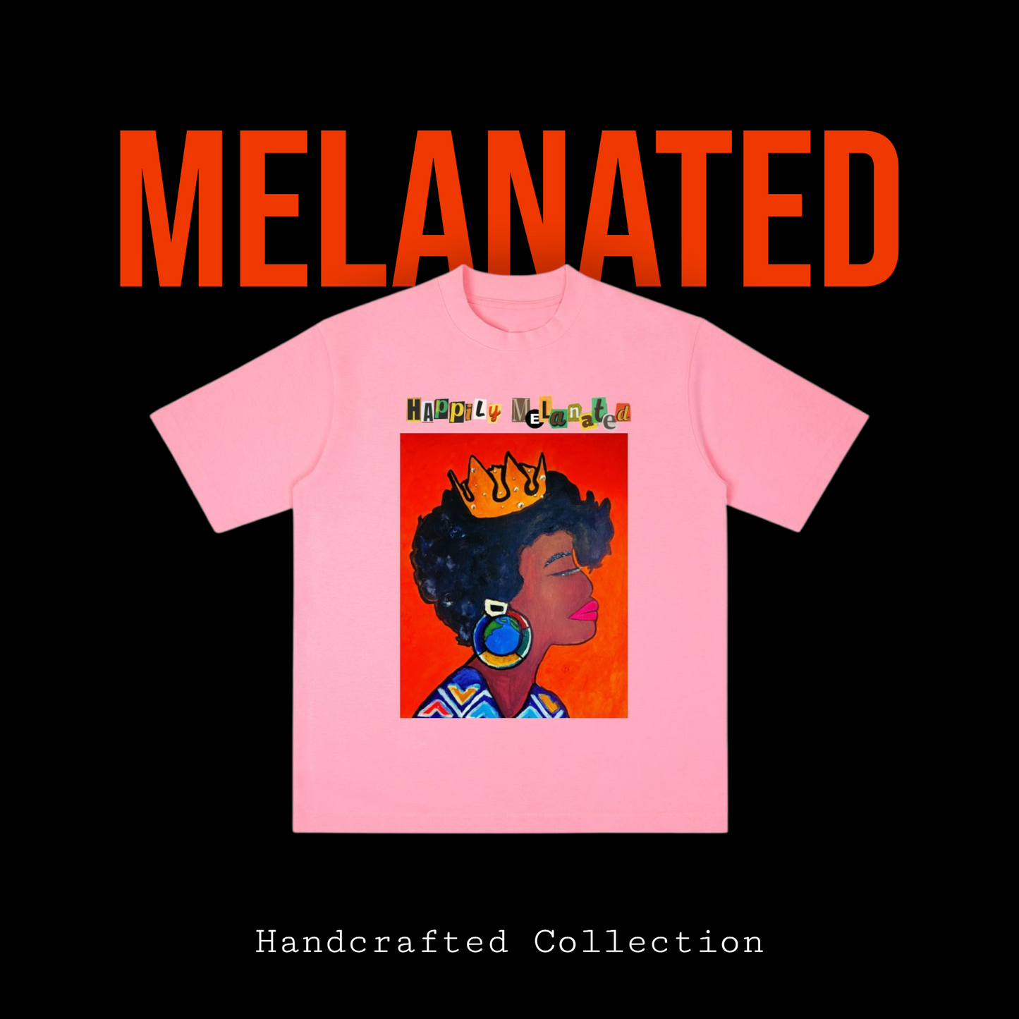 Crowned Black Woman Art Graphic Vintage Wash Drop Shoulder T-shirt