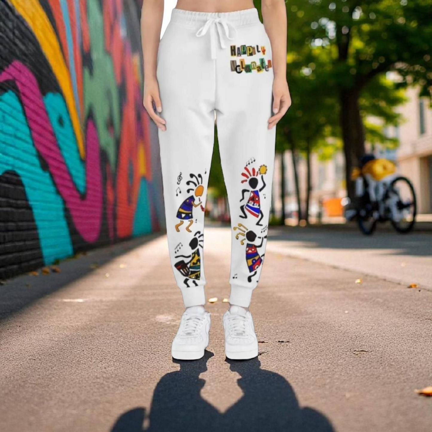 Handcrafted Afro Music Cartoon Art Athletic Joggers, Unisex Sweatpants