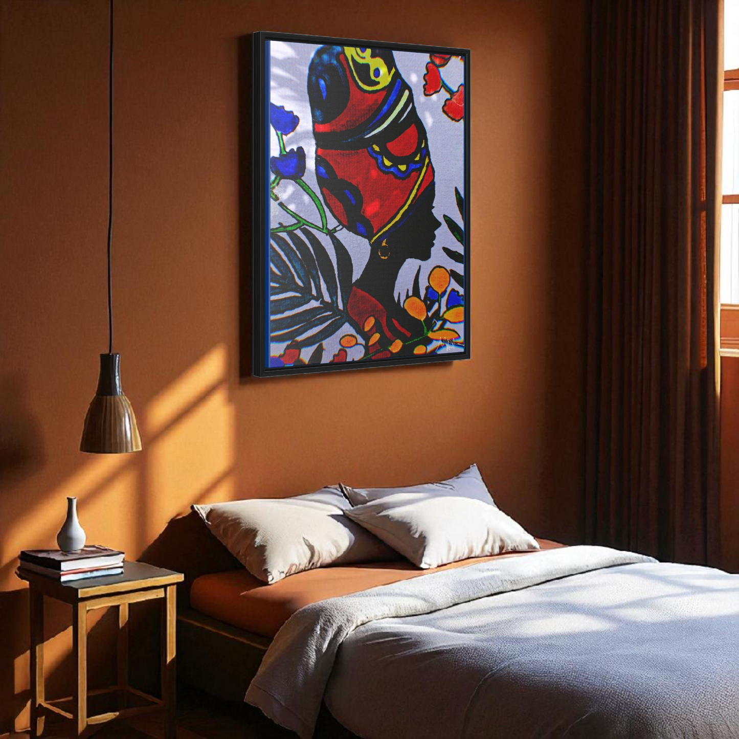 Artisan Black Woman Portrait, Handcrafted Wall Art, Empowering Home Decor, Vertical Frame