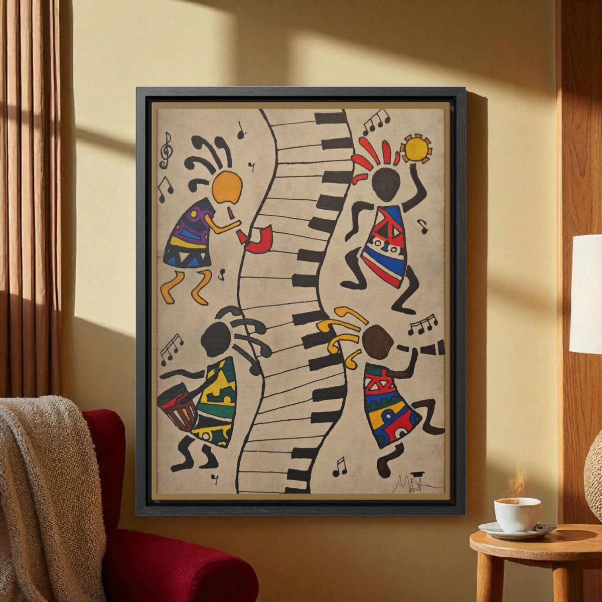 Handcrafted Tribal Music Artwork, Original Pen and Ink Drawing, Statement Wall Piece for Music Rooms Printify