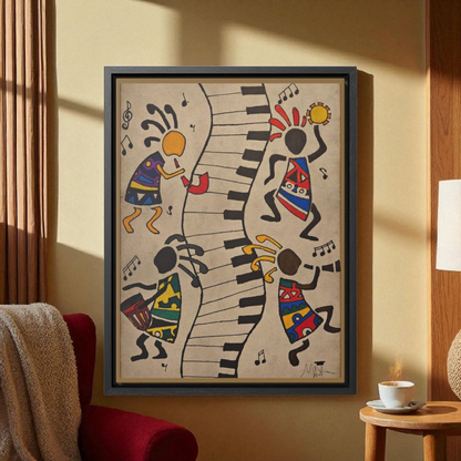 Handcrafted Tribal Music Artwork, Original Pen and Ink Drawing, Statement Wall Piece for Music Rooms