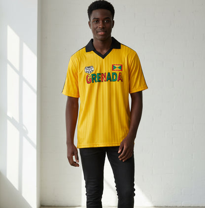Grenada Flag Themed Graphic Collar Striped Soccer Jersey