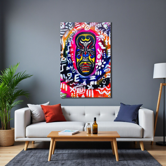Vibrant Tribal Mask Painting,  Acrylic Print - Authentic Handcrafted Decor