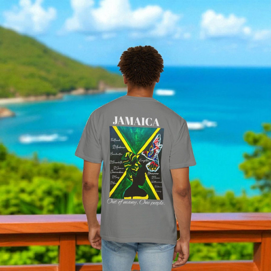 Handmade Unisex T-shirt with Original Jamaican Flag Design