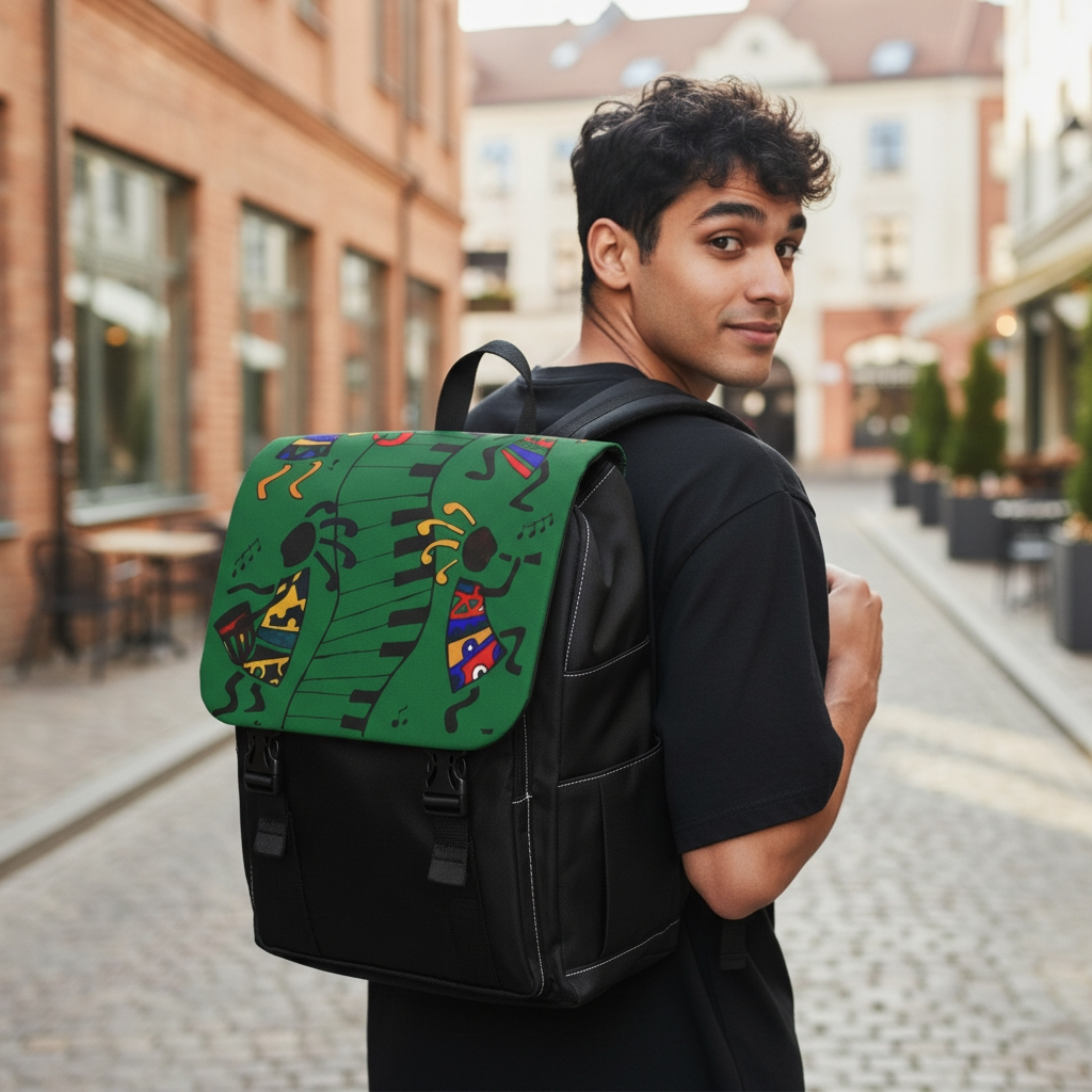 Afro Music Cartoon Backpack, Handcrafted Unisex Shoulder Bag for Casual Use