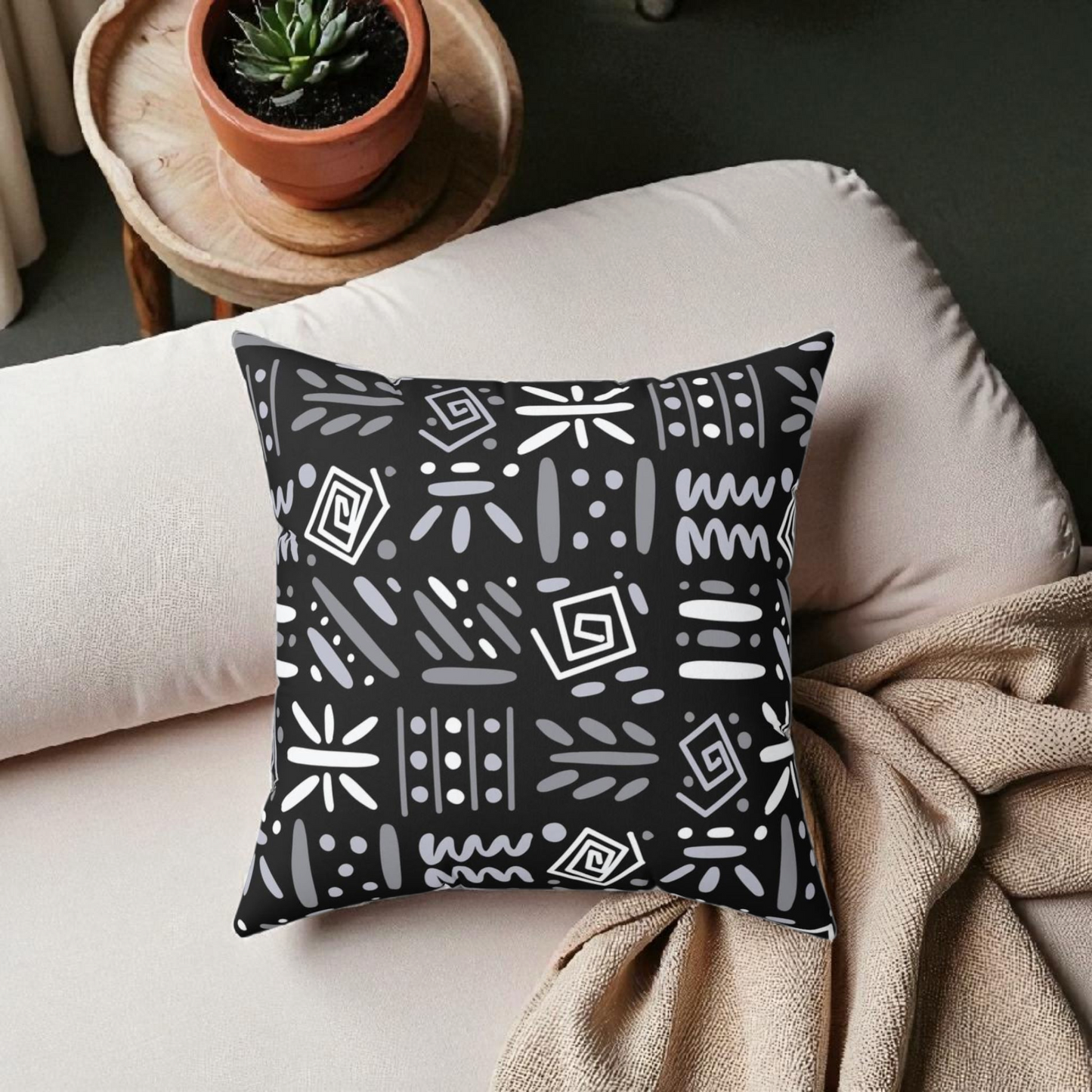 Boho Aztec Tribal Pattern Square Pillow - Double Sided Print Hidden Zipper