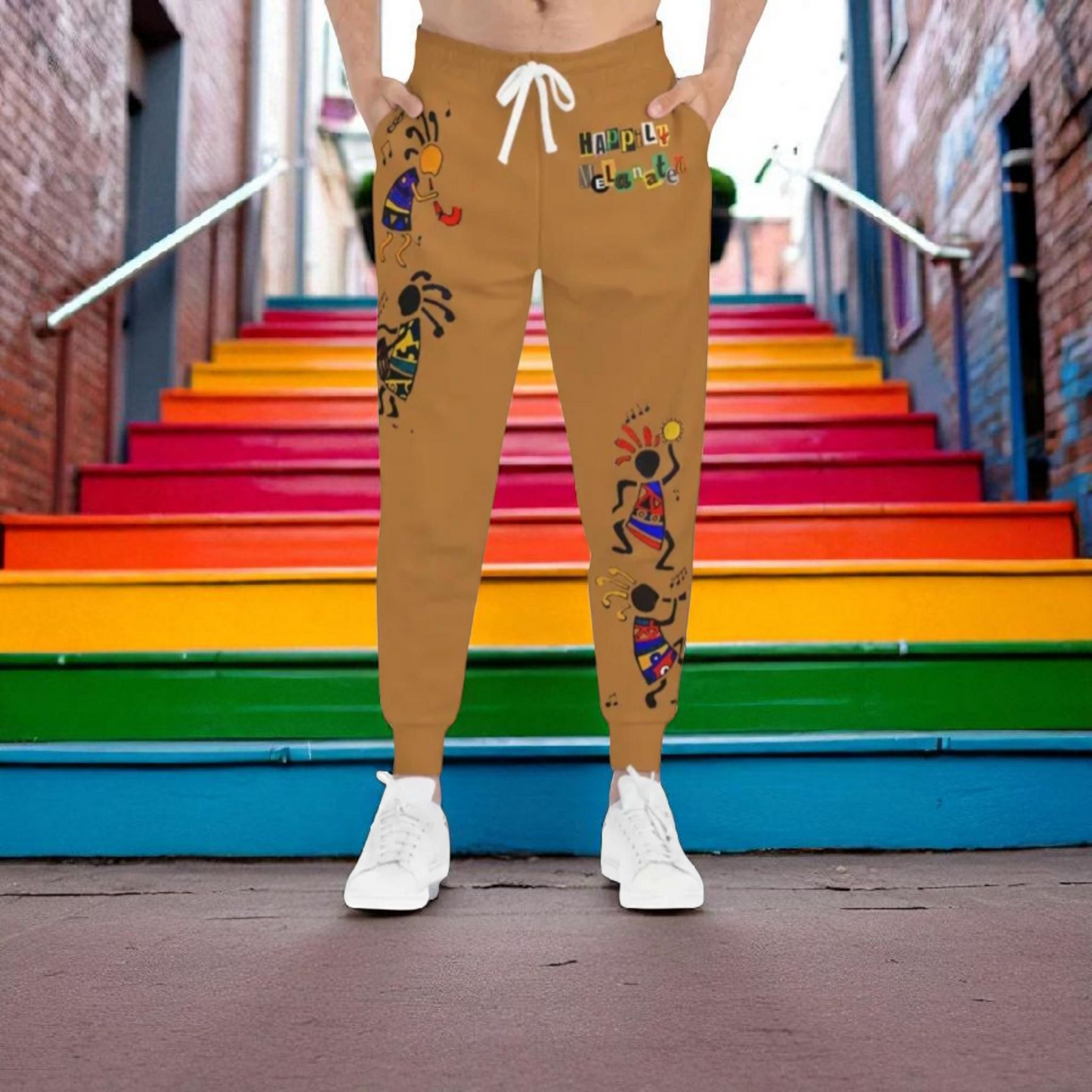 Afro Music Cartoon Art Unisex Athletic Joggers, Handcrafted Jogger Pants, Music Lover Gift