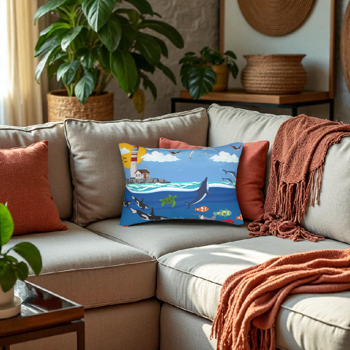 Ocean Adventure Lumbar Pillow - Nautical Marine Decor for Home Printify