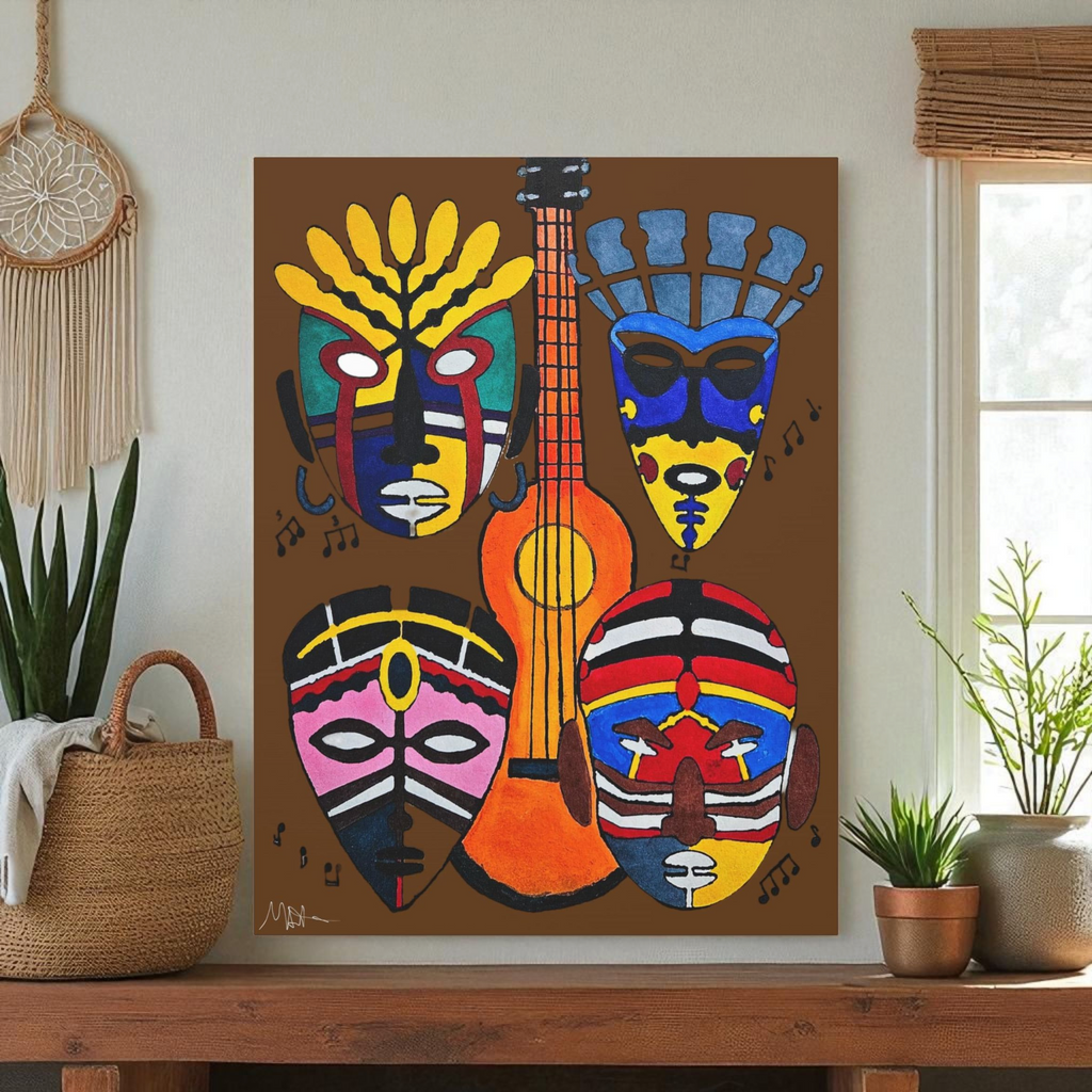 Tribal Mask Canvas, Singing Mask Painting, Wall Art Decor, Home Office Decoration Printify