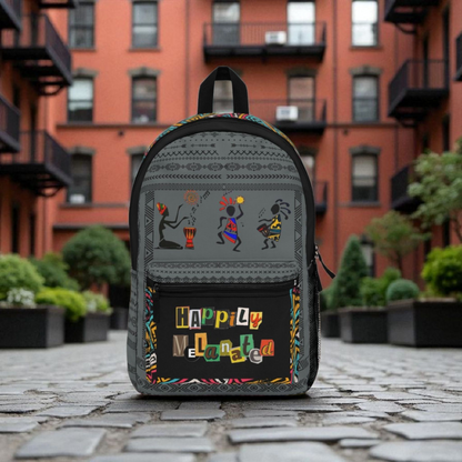 Afro Music Backpack, Music Lover Bag, Cartoon Print Rucksack, Ethnic Design