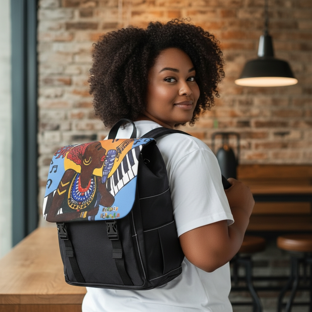 Afro Singer, Jazz Music-Inspired Unisex Shoulder Backpack - Stylish & Functional Printify