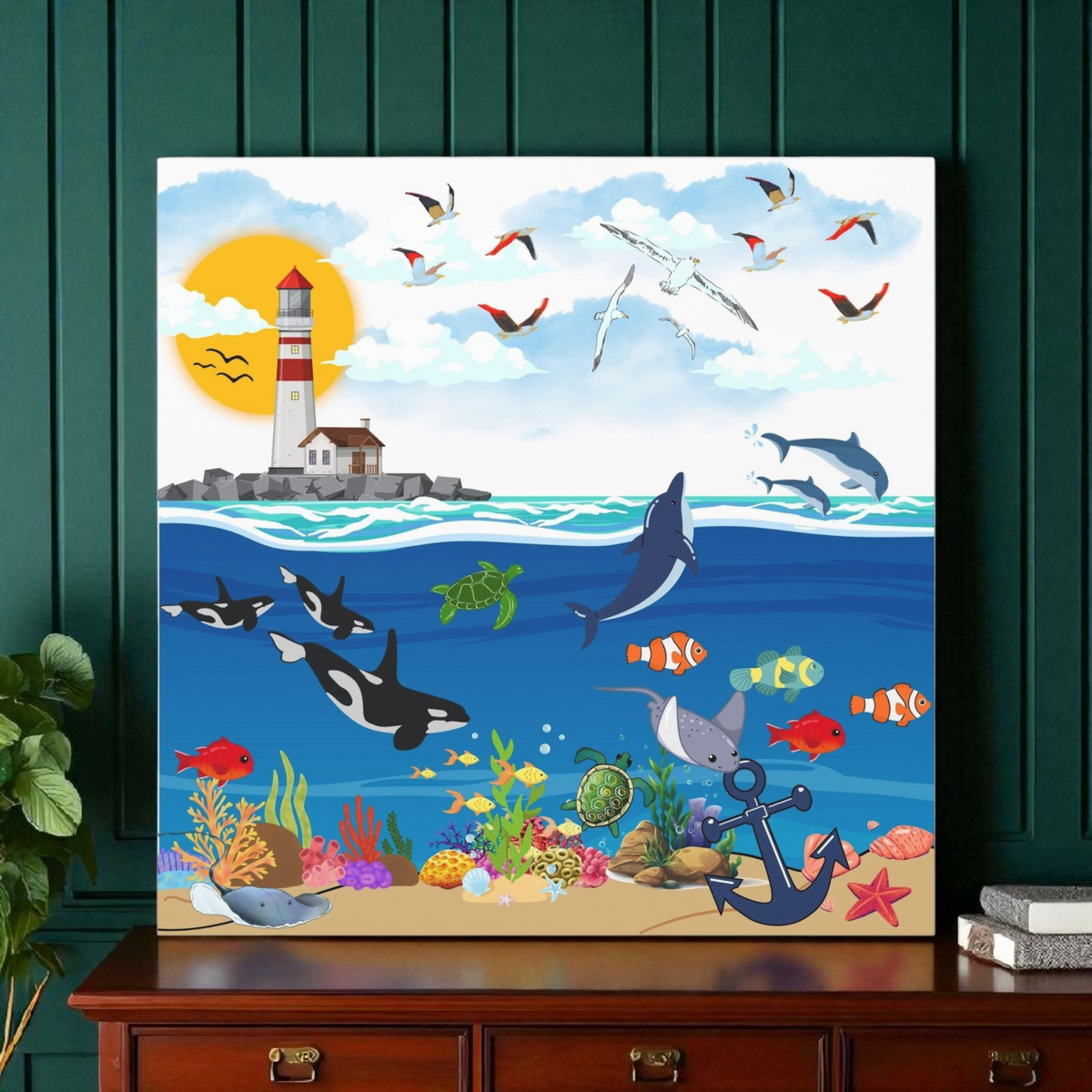 Vibrant Ocean Scene Canvas Wall Art, Nautical Decor for Beach Lovers, Coastal Living Printify