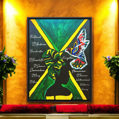 Hand-Painted Jamaican Flag Canvas Wrap - Original Vertical Frame for Living Room Art