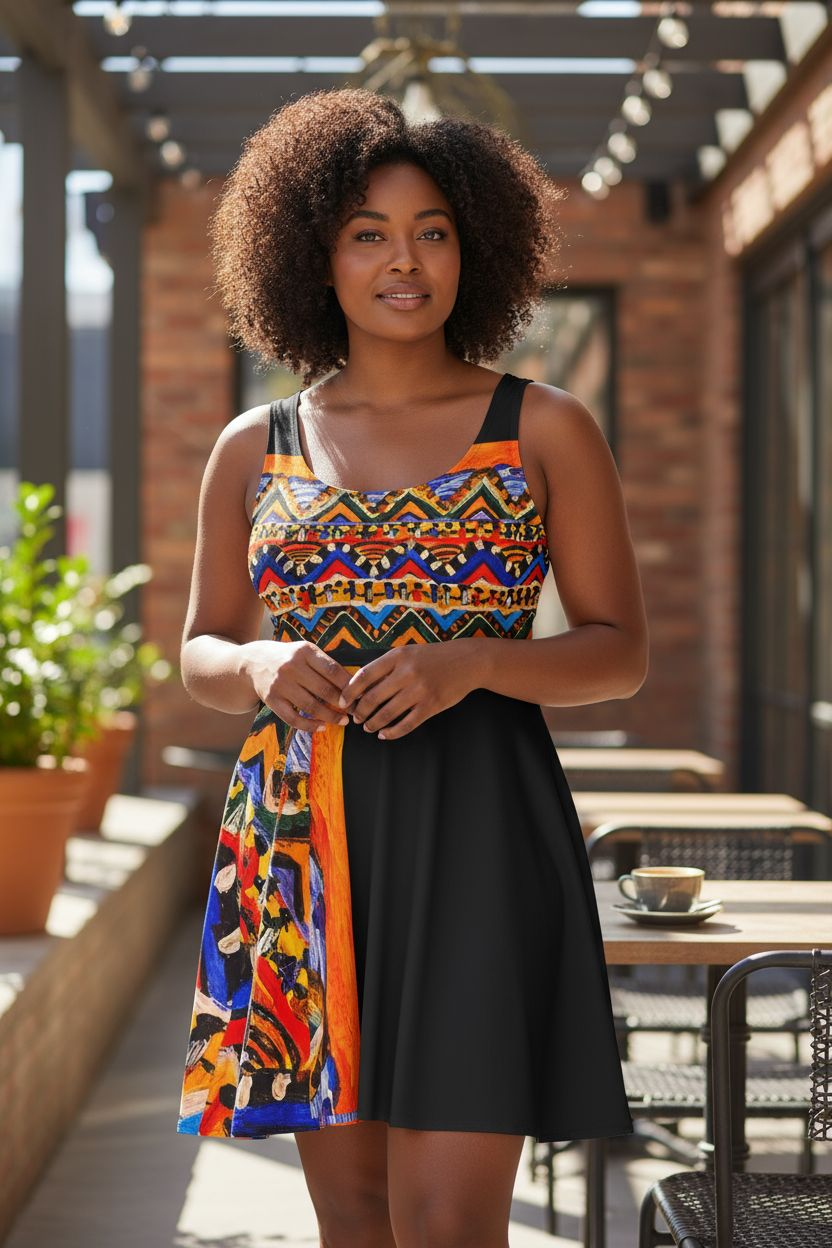 Boho Chic Handcrafted Women's Skater Dress – Tribal-Inspired Textile Printify
