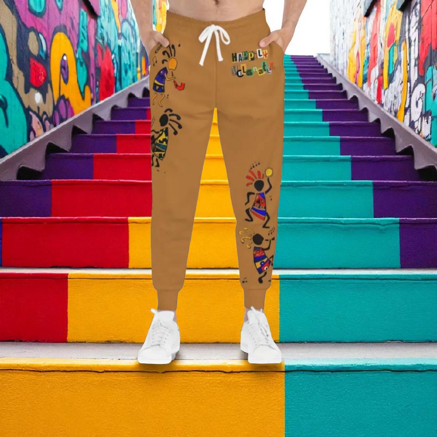Afro Music Cartoon Art Unisex Athletic Joggers, Handcrafted Jogger Pants, Music Lover Gift